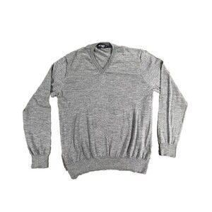 Hackett London Men’s Gray 100% Merino Wool V-Neck Fine Knit Jumper Sweater XL